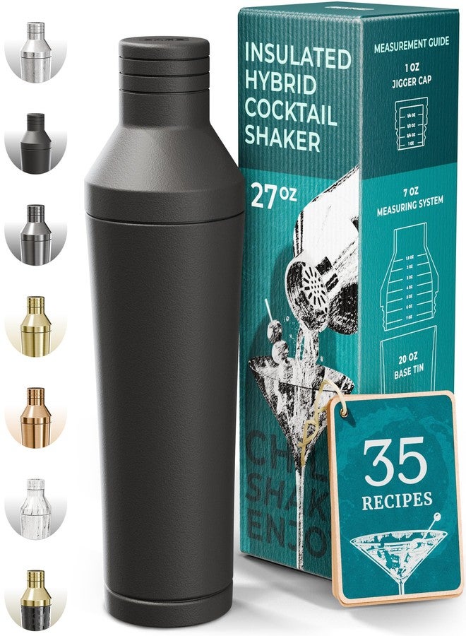 Bare Barrel Insulated Cocktail Shaker Set | Double Wall Stainless Steel | Martini Shaker for Home Bar Bartending | Built-in Drink Measurement System & Strainer, Travel Bag, 35 Recipes | Gift Set (Matt Black) - Image 1